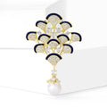 Blue Peacock Feather Brooch With Faceted Crystals And Polished Metal Details view 3
