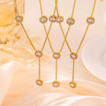 Gold Y Lariat Necklace Round Rhinestone Halo Stations view 2