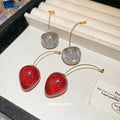 Red And Clear Resin Fruit Drop Stud Earrings With Polished Metal Details view 2