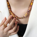 Multicolor Disc Stone Bead Necklace Bracelet Gold Accents view 4