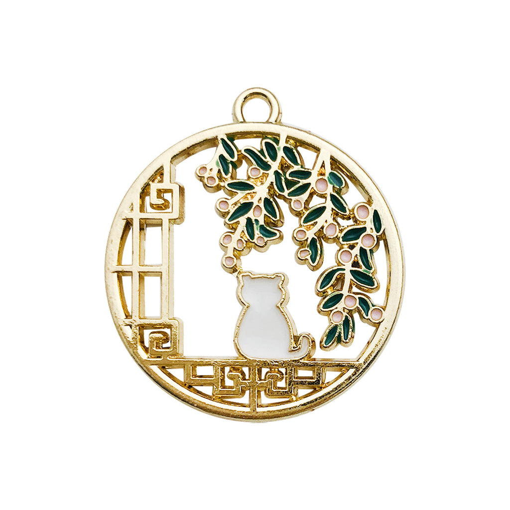 Enamel Zinc Alloy Chinese Style Hollow Cat Charm Pendant for DIY Earrings Tassel Jewelry