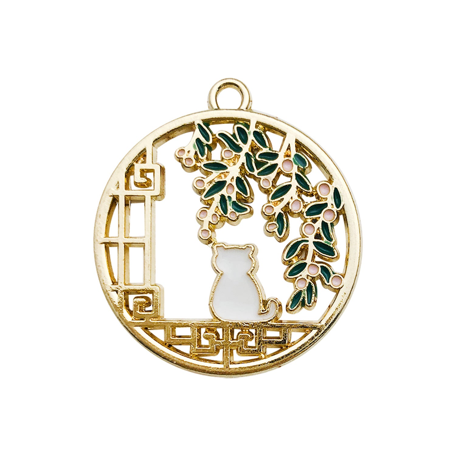 Enamel Zinc Alloy Chinese Style Hollow Cat Charm Pendant for DIY Earrings Tassel Jewelry