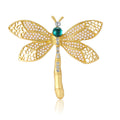 Gold Pearl Dragonfly Brooch Teal Cabochon Openwork Wings view 5
