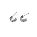 Silver Tone Beaded C Shape Mini Hoop Stud Earrings Pair view 5