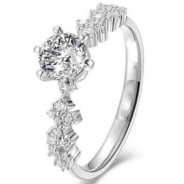 Silver Tone Round Clear Stone Geometric Accent Band Ring