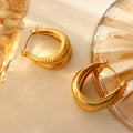 Gold Dual Layer C Hoop Earrings Twisted Smooth Metal Alloy view 4