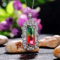 Gradient Rectangular Stone Floral Frame Pendant Necklace view 3