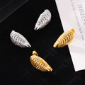 Shell-Shaped Ribbed Stud Earrings Rhinestones Gold Steel view 2