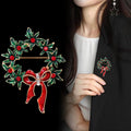Red Green Floral Wreath Wreath Crystal Enamel Metal Brooch Pin view 4