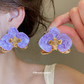 Orchid Enamel Flower Stud Earrings Open Rings Ten Styles view 3