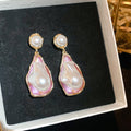 Pearl Drop Earrings with Pink or Blue Leaf Crystals view 6