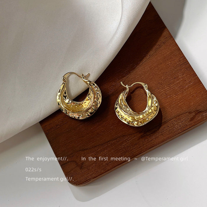 Gold-Tone Irregular Textured Double Band Huggie Hoops