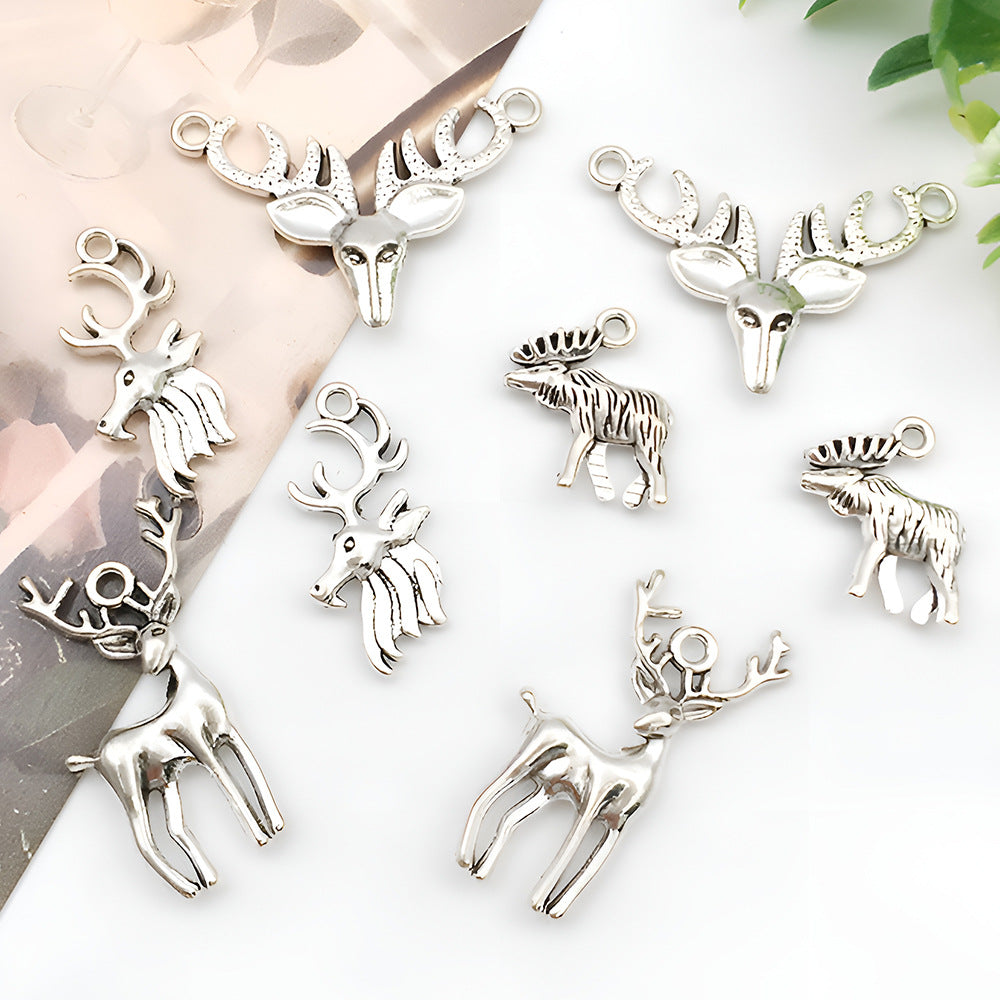 Antique Silver Zinc Alloy Elk Animal Charm Pendant for Christmas DIY Jewelry Making