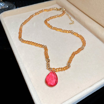Amber Bead Strand Magenta Teardrop Pendant Necklace Bracelet