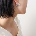C Shape Hammered Zircon Stud Hoop Earrings Gold Steel view 6