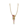 Gold Tone Floral Crystal and Faux Pearl Pendant Necklace view 5