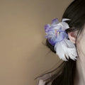 Purple White Fabric Flower And Feather Duckbill Hair Clip view 2