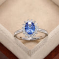 Silver Blue Oval Halo CZ Finger Ring Cluster Sizes 6-10 view 1