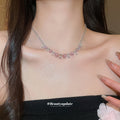 Silver Tone Pink Floral Crystal Necklace in Two Designs view 2