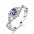 Silver Tone Heart Multicolor Stone Cross Band Ring Sizes 6-10 view 1