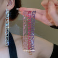 Rhinestone Greek Key Long Drop Stud Earrings Fashion Jewelry view 2
