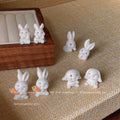 White Flocked Bunny Rabbit Stud Earrings Three Styles view 1