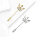 Crown Stick Pin Brooch in Detailed Metal and Crystal Design view 2