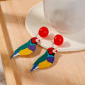 Colorful Acrylic Magpie and Rainbow Flower Drop Earrings view 4