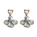 Gold Heart Crystal Pearl Blue Enamel Iris Drop Earrings view 5