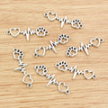 Silver Tone Paw Heartbeat Double Loop Connector Charms view 3