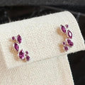 Silver Tone Magenta Crystal Leaf Stud Earrings Polished Metal Jewelry view 2
