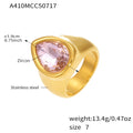 Chunky Teardrop Zircon Signet Rings Gold Steel Pink Clear view 8
