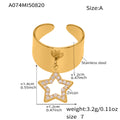 Gold Wide Open Band Ring with Zircon Star Charm Drop Pendant view 6