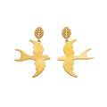 Polished Swallow Drop Earrings With Crystal Leaf Studs view 5