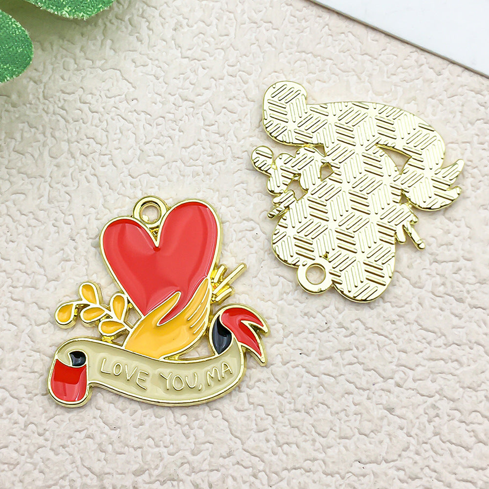 Enamel Zinc Alloy Carnation Heart Charm Pendant for DIY Mother's Day Bracelet Necklace