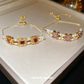 Gold Tone Pearl Flower Adjustable Bracelets Purple Or Red Square view 4
