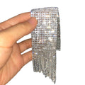 Silver Rhinestone Wide Mesh Cuff Bracelet Long Fringe view 5