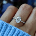 Oval Solitaire Pave Band Ring In Gold And Silver Tones view 3
