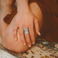 Antique Silver Teardrop Oval Blue Shell Cabochon Ring view 3