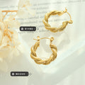 Gold Twisted Knot U-Shape Latch Hoop Earrings Pair view 2