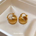 Gold Tone Brushed Circular Hoop Earrings With Crystal Accent view 1