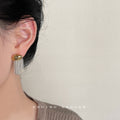 Gold Tone Hammered Top Silver Chain Fringe Stud Earrings view 2