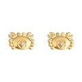 Gold Crab Stud Earrings Clear Crystal Coin Center Pair view 5