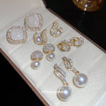 Gold Tone Pearl and Crystal Stud Earring Set of Ten Pairs view 1