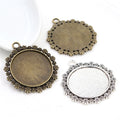 Fine Floral Border Round Pendant Settings in Two Finishes view 1