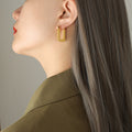 Brushed Rectangular Geometric U Shape Hoop Earrings Gold view 1