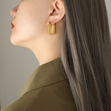 Brushed Rectangular Geometric U Shape Hoop Earrings Gold