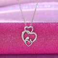 Silver Mother Baby Hug Heart Pendant Necklace Clear CZ view 2