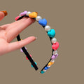 Black Headband With Multicolor Hearts And White Pearl Like Beads view 3
