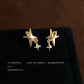 Gold Tone Clear Stone Double Star Asymmetric Stud Earrings view 1